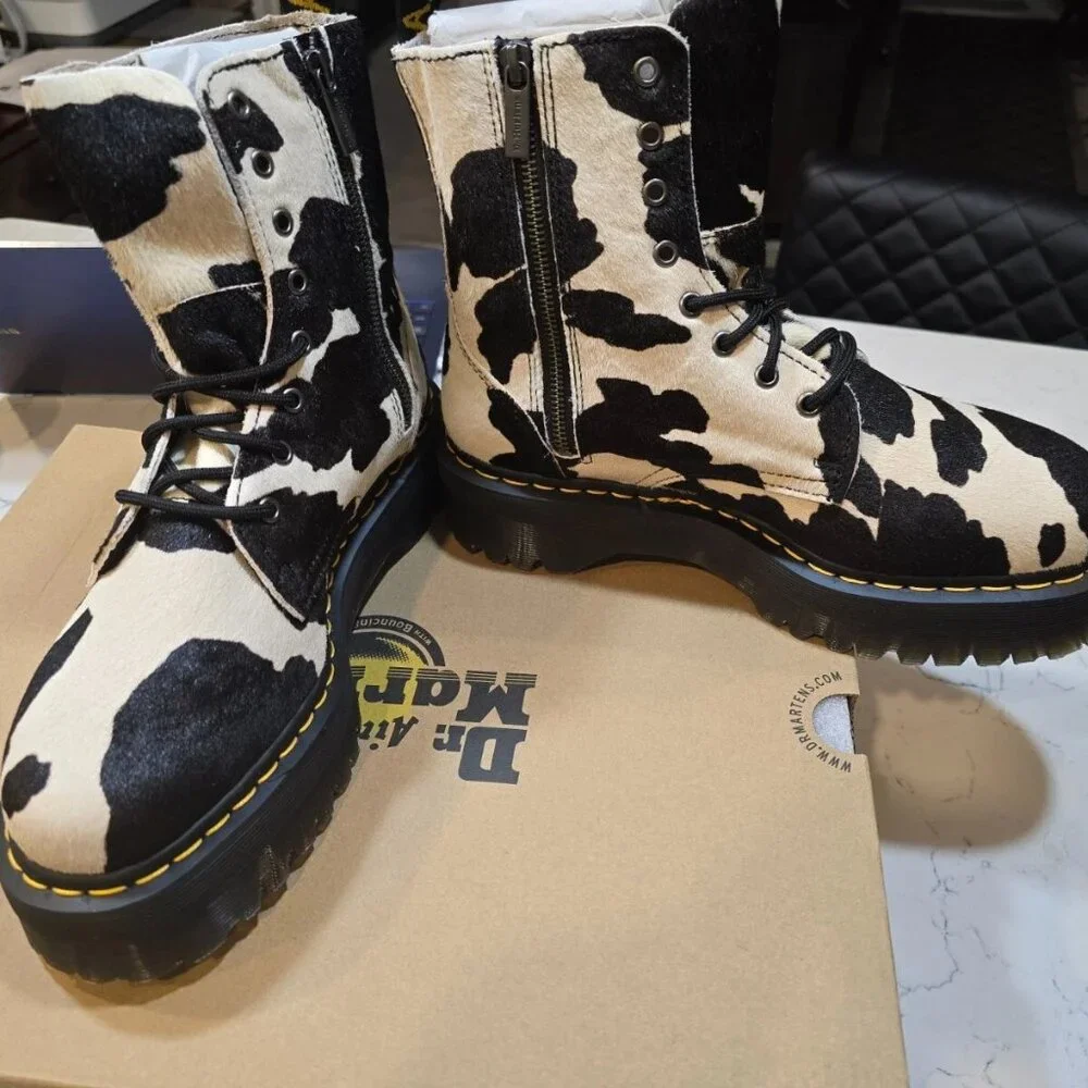 DR. MARTENS JADON HAIR-ON COW PRINT PLATFORM BOOTS MENS SIZE 13 NEW - Picture 7 of 9